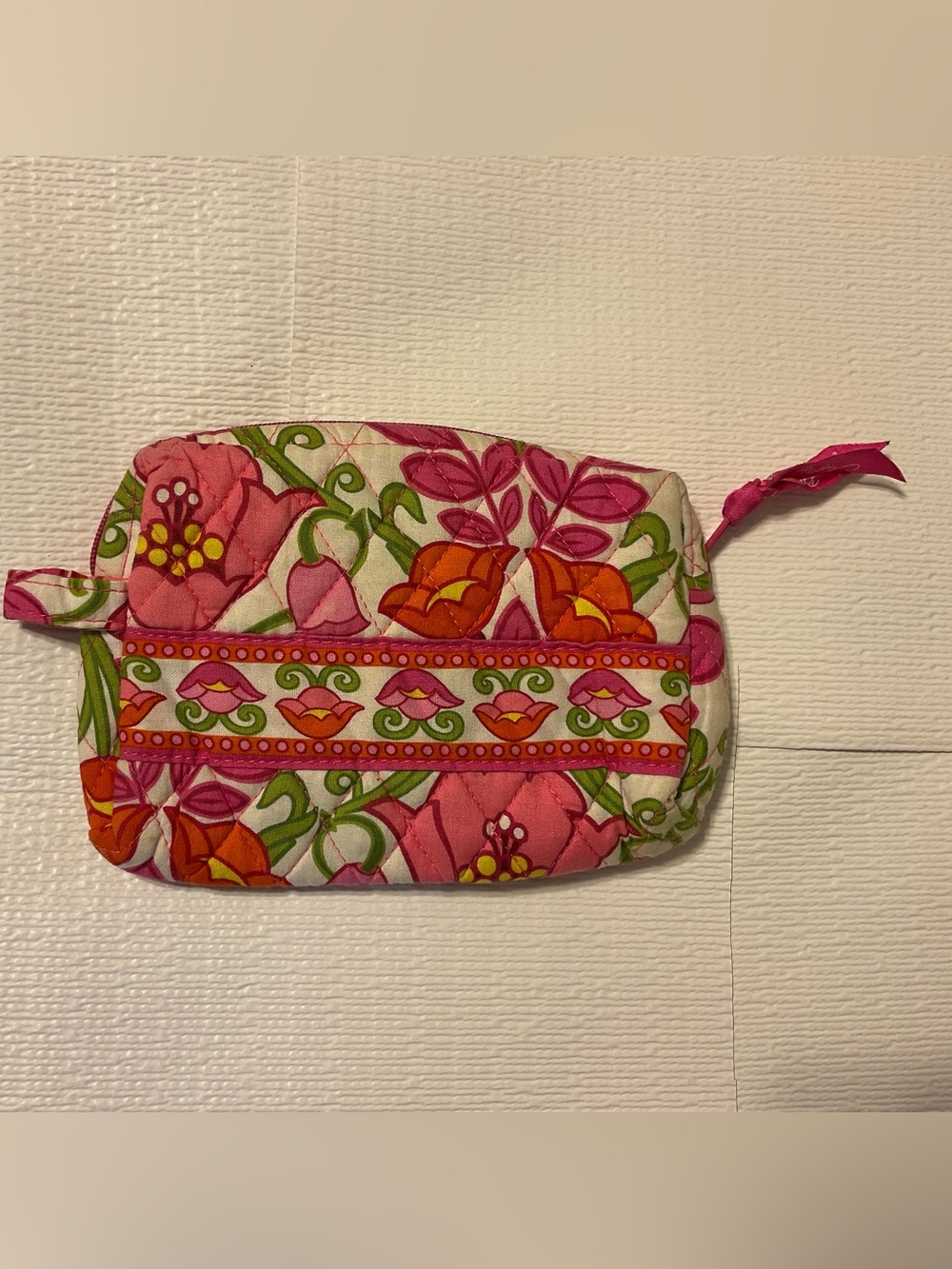 Vera Bradley Floral Quilted Wristlet Pouch in Pink and Orange
